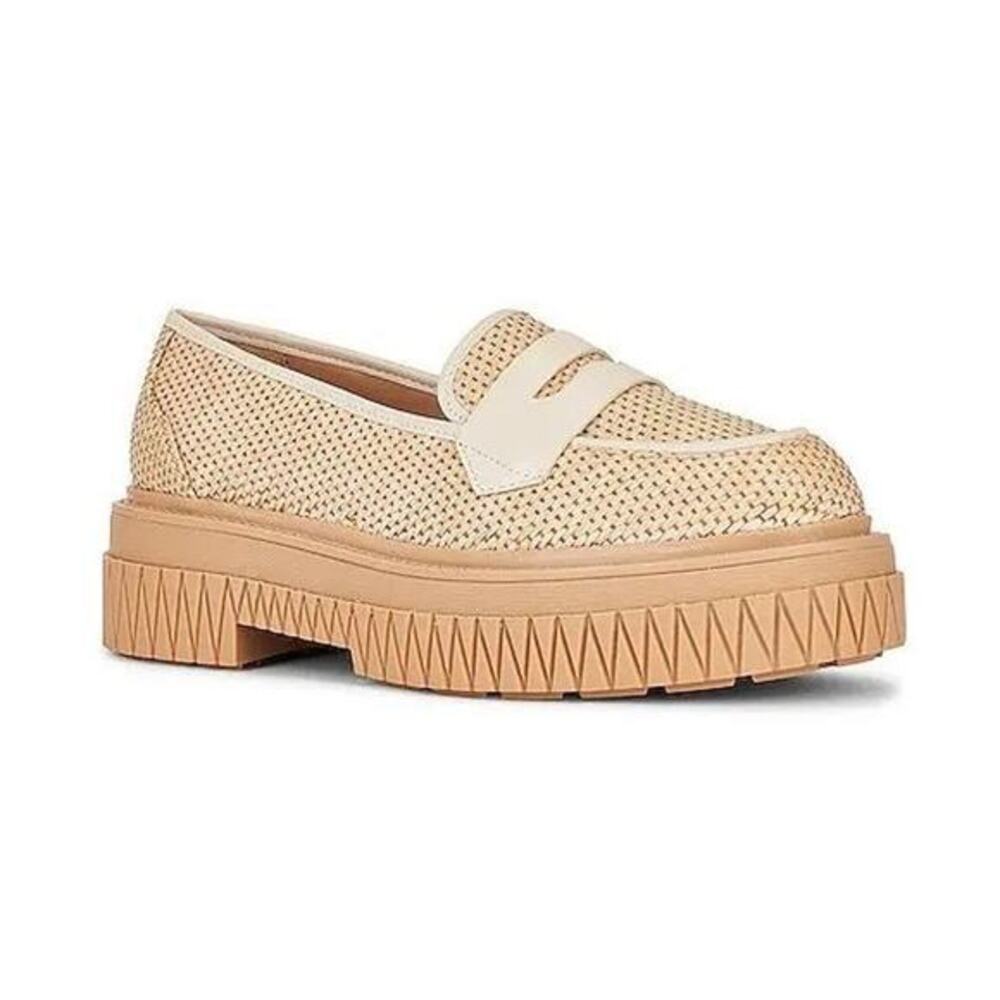 NEW Schutz Viola Weekend Platform leather & raffia Loafer Women boho shoe size 8